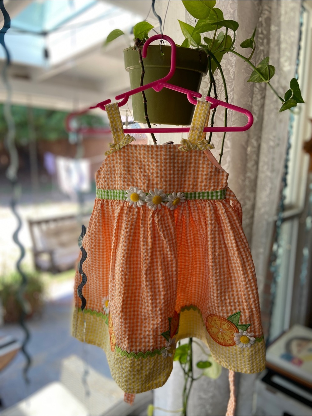 Y2K Era Vintage Toddler Orange Gingham Dress with Daisy Trim from Pete’s Partner